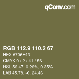 カラーコード: RGB 112.9 110.2 67 | qconv.com