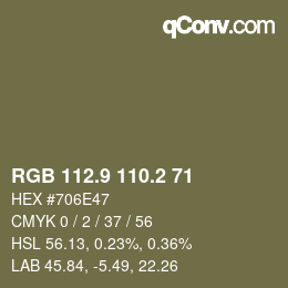 Color code: RGB 112.9 110.2 71 | qconv.com
