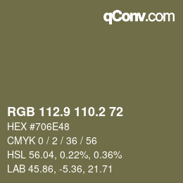 Color code: RGB 112.9 110.2 72 | qconv.com