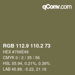 Color code: RGB 112.9 110.2 73 | qconv.com