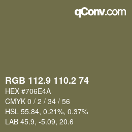 カラーコード: RGB 112.9 110.2 74 | qconv.com