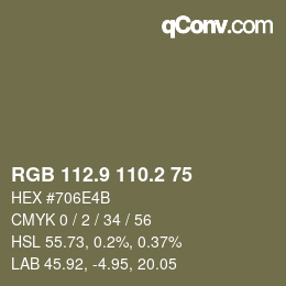 Color code: RGB 112.9 110.2 75 | qconv.com