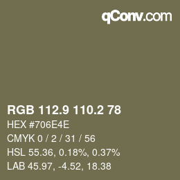 Color code: RGB 112.9 110.2 78 | qconv.com