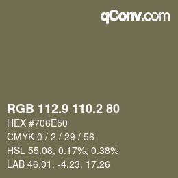 Color code: RGB 112.9 110.2 80 | qconv.com