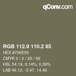 Farbcode: RGB 112.9 110.2 85 | qconv.com