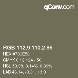 Color code: RGB 112.9 110.2 86 | qconv.com