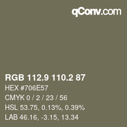Color code: RGB 112.9 110.2 87 | qconv.com