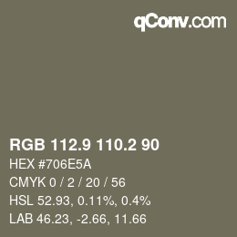 Color code: RGB 112.9 110.2 90 | qconv.com
