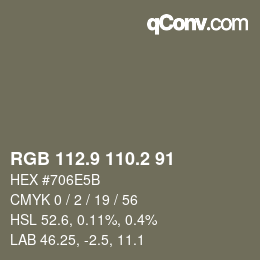 Color code: RGB 112.9 110.2 91 | qconv.com