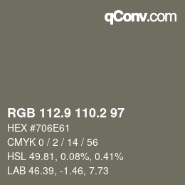 Color code: RGB 112.9 110.2 97 | qconv.com