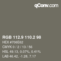 Color code: RGB 112.9 110.2 98 | qconv.com
