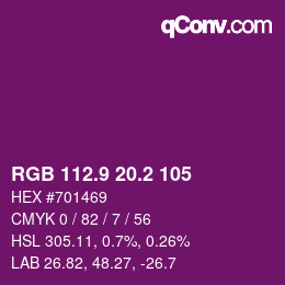 カラーコード: RGB 112.9 20.2 105 | qconv.com