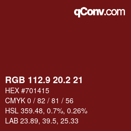 カラーコード: RGB 112.9 20.2 21 | qconv.com