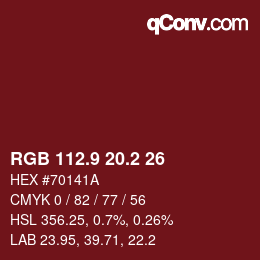 カラーコード: RGB 112.9 20.2 26 | qconv.com