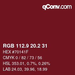 カラーコード: RGB 112.9 20.2 31 | qconv.com