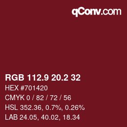 カラーコード: RGB 112.9 20.2 32 | qconv.com