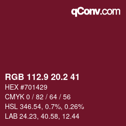 カラーコード: RGB 112.9 20.2 41 | qconv.com