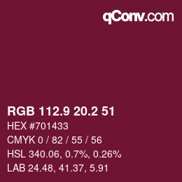カラーコード: RGB 112.9 20.2 51 | qconv.com