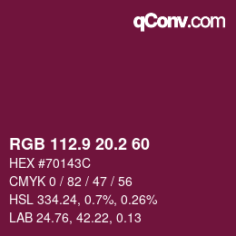 カラーコード: RGB 112.9 20.2 60 | qconv.com