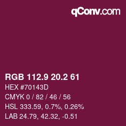 カラーコード: RGB 112.9 20.2 61 | qconv.com