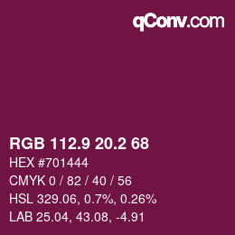 カラーコード: RGB 112.9 20.2 68 | qconv.com