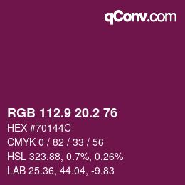 カラーコード: RGB 112.9 20.2 76 | qconv.com