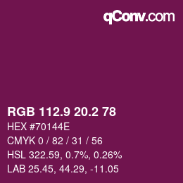 カラーコード: RGB 112.9 20.2 78 | qconv.com