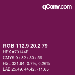 カラーコード: RGB 112.9 20.2 79 | qconv.com