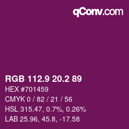カラーコード: RGB 112.9 20.2 89 | qconv.com