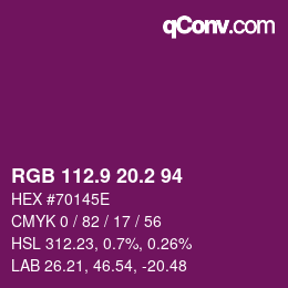 カラーコード: RGB 112.9 20.2 94 | qconv.com