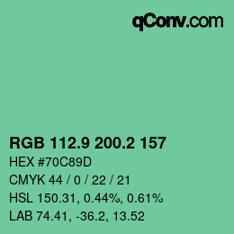 カラーコード: RGB 112.9 200.2 157 | qconv.com