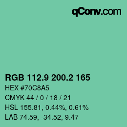 カラーコード: RGB 112.9 200.2 165 | qconv.com