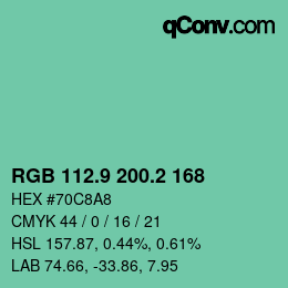カラーコード: RGB 112.9 200.2 168 | qconv.com