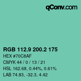 カラーコード: RGB 112.9 200.2 175 | qconv.com