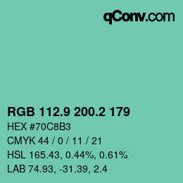 カラーコード: RGB 112.9 200.2 179 | qconv.com