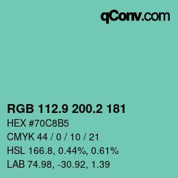 カラーコード: RGB 112.9 200.2 181 | qconv.com