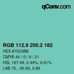 カラーコード: RGB 112.9 200.2 182 | qconv.com