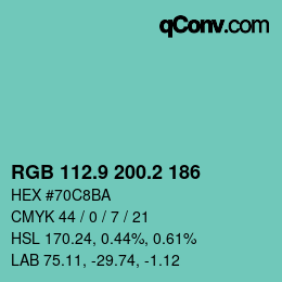 カラーコード: RGB 112.9 200.2 186 | qconv.com
