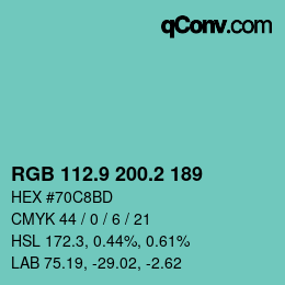 カラーコード: RGB 112.9 200.2 189 | qconv.com