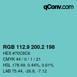 Farbcode: RGB 112.9 200.2 198 | qconv.com