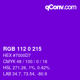 颜色代码: RGB 112 0 215 | qconv.com