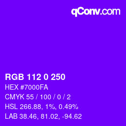 Color code: RGB 112 0 250 | qconv.com