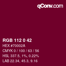 颜色代码: RGB 112 0 42 | qconv.com