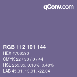 颜色代码: RGB 112 101 144 | qconv.com