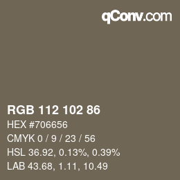 颜色代码: RGB 112 102 86 | qconv.com