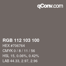 Color code: RGB 112 103 100 | qconv.com