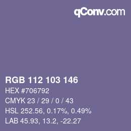 Color code: RGB 112 103 146 | qconv.com