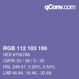 Color code: RGB 112 103 166 | qconv.com