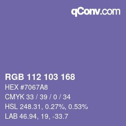 Color code: RGB 112 103 168 | qconv.com