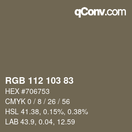 Color code: RGB 112 103 83 | qconv.com